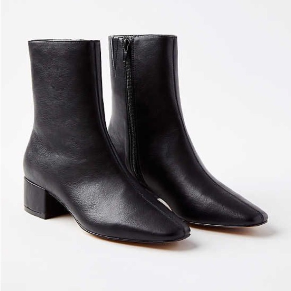 Loft Black Block Heel Faux Leather Ankle Boots, Size 11